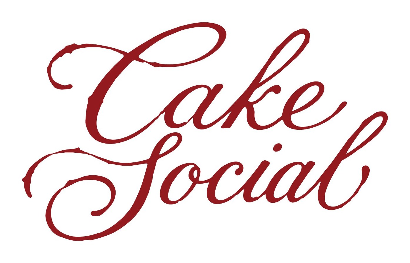 The Cake Social wordmark, custom red script lettering stacked over two lines