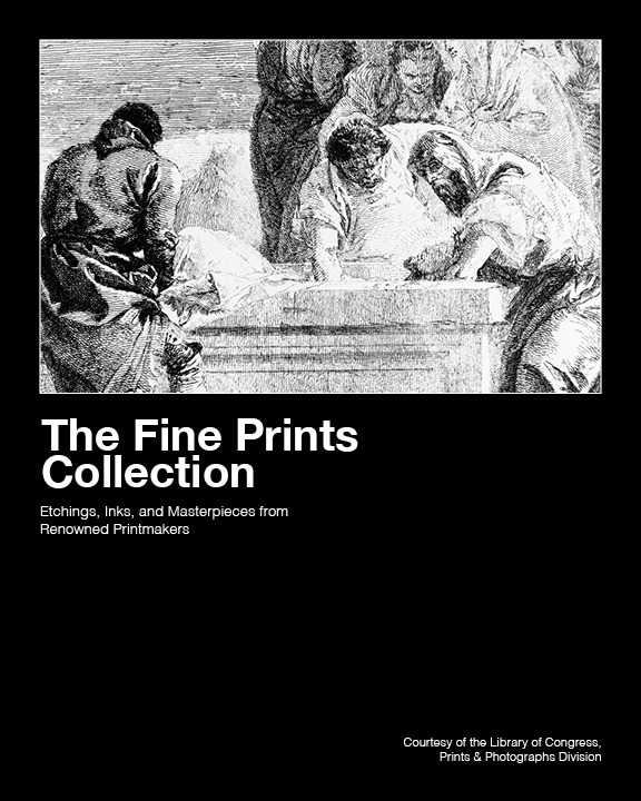 The catalog cover: a Tiepolo etching of figures at a tomb sitting on a black field above the title