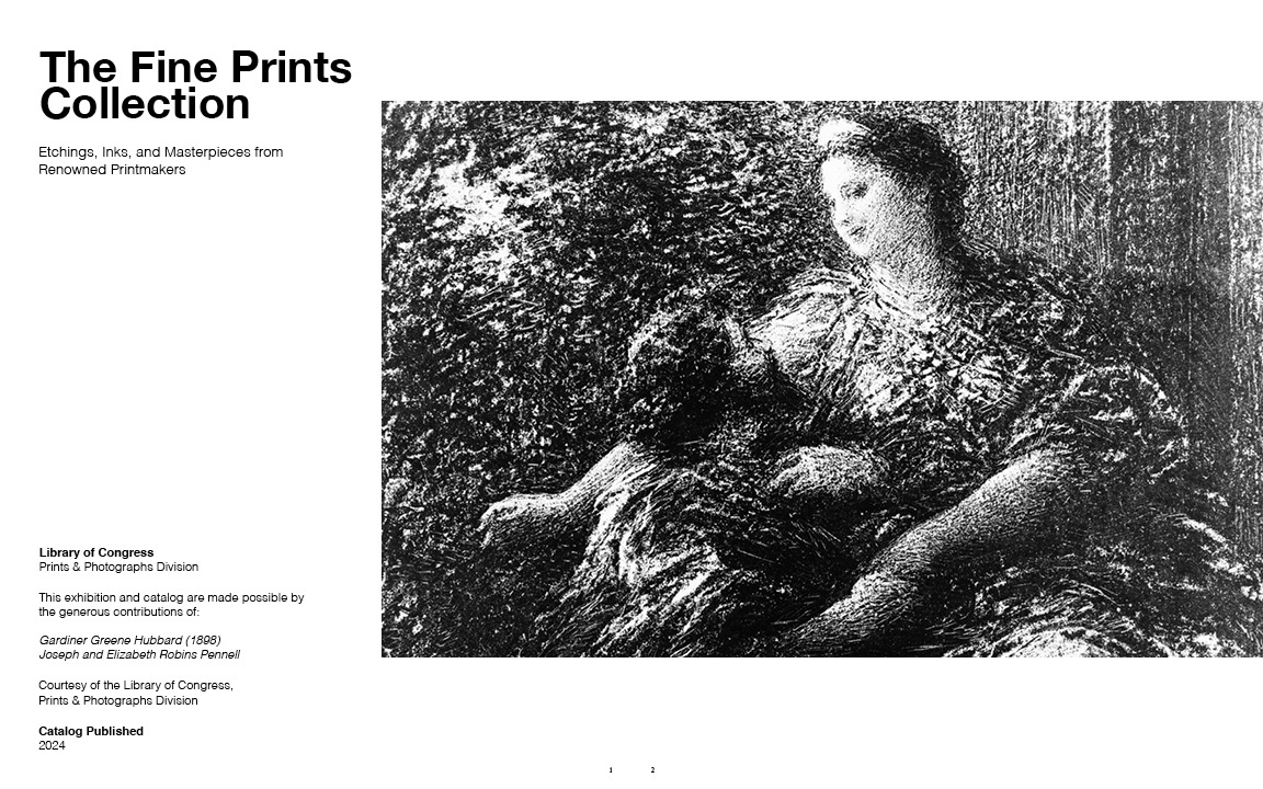 Title spread: the catalog title, colophon and funding credits on the left, a large Fantin-Latour lithograph of a seated woman filling the right page